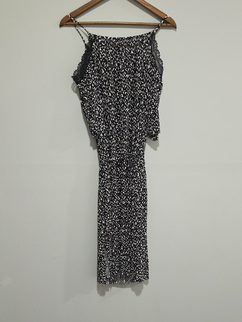 Topshop Black and White Printed Midi Slip Dress with Lace Trim Sz 8 - Picture 5 of 5